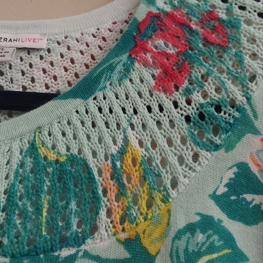 ISAAC MIZRAHI LIVE Floral Long Sleeve Button Down Sweater - Picture 3 of 10